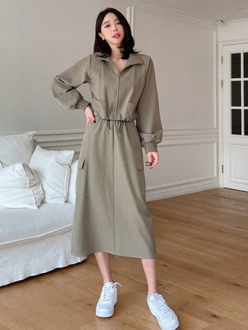 DAZY Ladies' Solid Color Casual Two-Piece Set