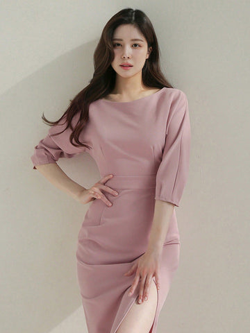 DAZY Ladies' Solid Color Elegant Fitted Dress