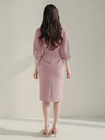 DAZY Ladies' Solid Color Elegant Fitted Dress
