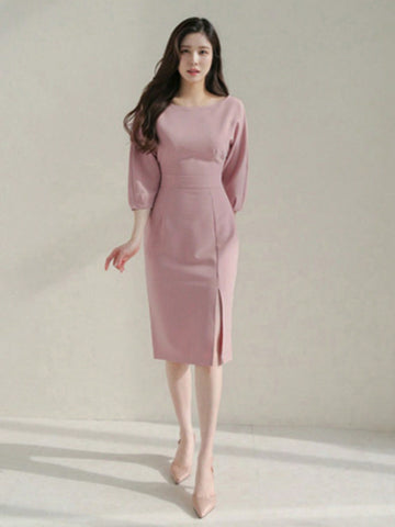 DAZY Ladies' Solid Color Elegant Fitted Dress