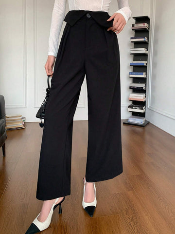 DAZY Ladies' Solid Color Pleated Wide Leg Pants
