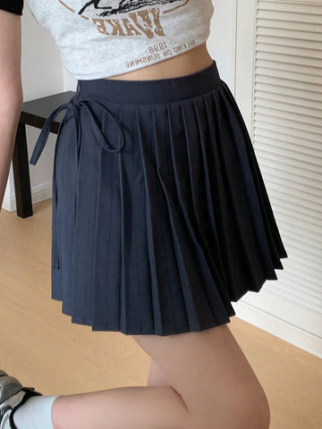 DAZY Ladies' Solid Color Ribbon Daily Wear Pleated Skirt