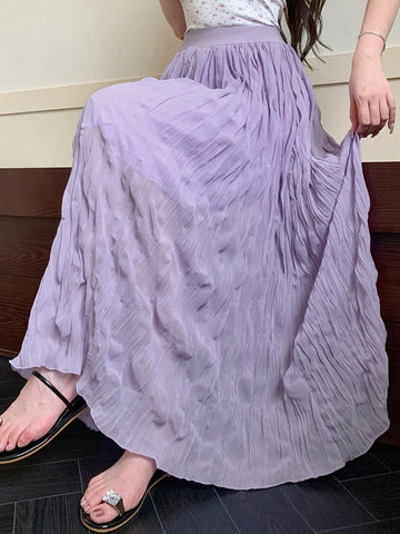 DAZY Ladies' Spring/Summer Casual Solid Color Textured Long Skirt