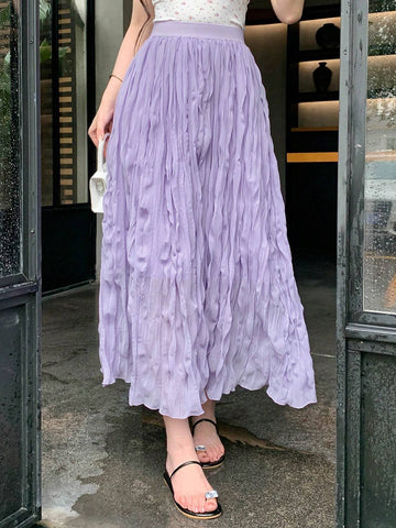 DAZY Ladies' Spring/Summer Casual Solid Color Textured Long Skirt