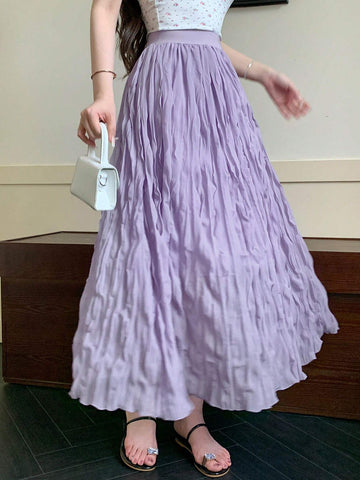 DAZY Ladies' Spring/Summer Casual Solid Color Textured Long Skirt