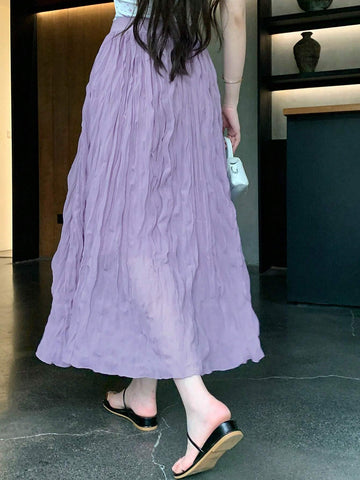 DAZY Ladies' Spring/Summer Casual Solid Color Textured Long Skirt