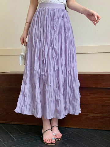 DAZY Ladies' Spring/Summer Casual Solid Color Textured Long Skirt