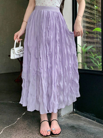 DAZY Ladies' Spring/Summer Casual Solid Color Textured Long Skirt