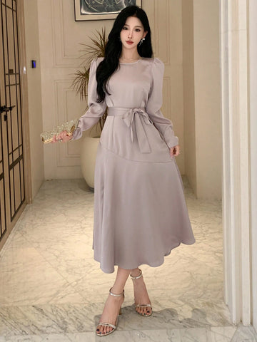DAZY Ladies Spring And Autumn Elegant Puff Sleeve Dress