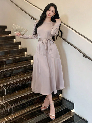 DAZY Ladies Spring And Autumn Elegant Puff Sleeve Dress