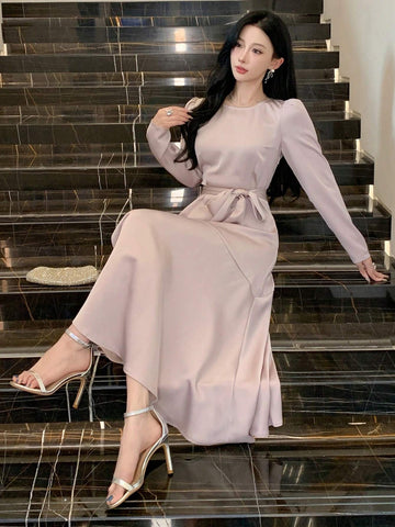 DAZY Ladies Spring And Autumn Elegant Puff Sleeve Dress