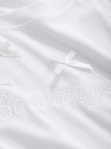 DAZY Ladies' Summer Slim Fit Round Neck Short Sleeve T-Shirt With Bow Decoration