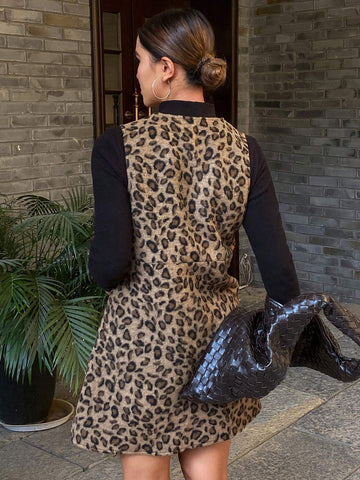 DAZY Leopard Print Sleeveless V-Neck Mini Bodycon Dress For Women