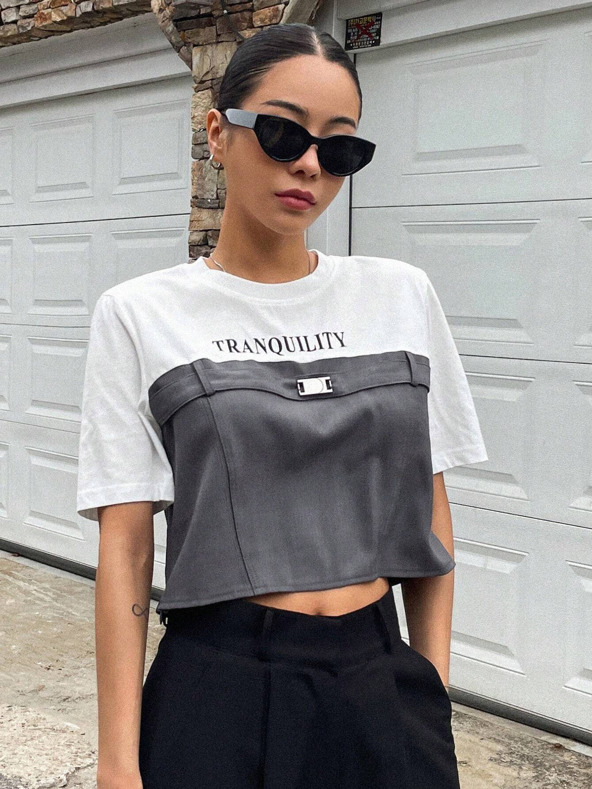 Letter Graphic Two Tone Crop Tee