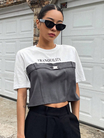 Letter Graphic Two Tone Crop Tee