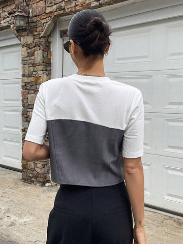 Letter Graphic Two Tone Crop Tee