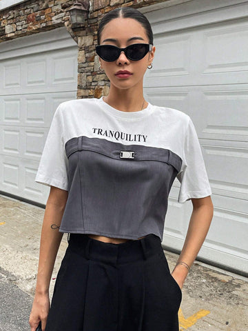 Letter Graphic Two Tone Crop Tee