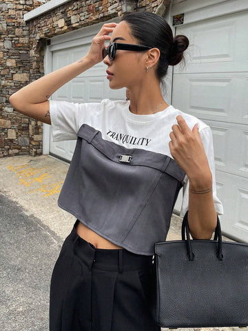 Letter Graphic Two Tone Crop Tee