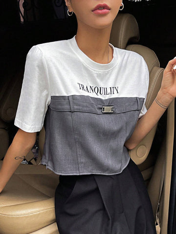 Letter Graphic Two Tone Crop Tee