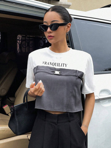 Letter Graphic Two Tone Crop Tee