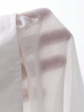 DAZY Lightweight Sheer Collar 3/4 Sleeve Loose Casual Blouse, Flattering Minimalist Style For Women