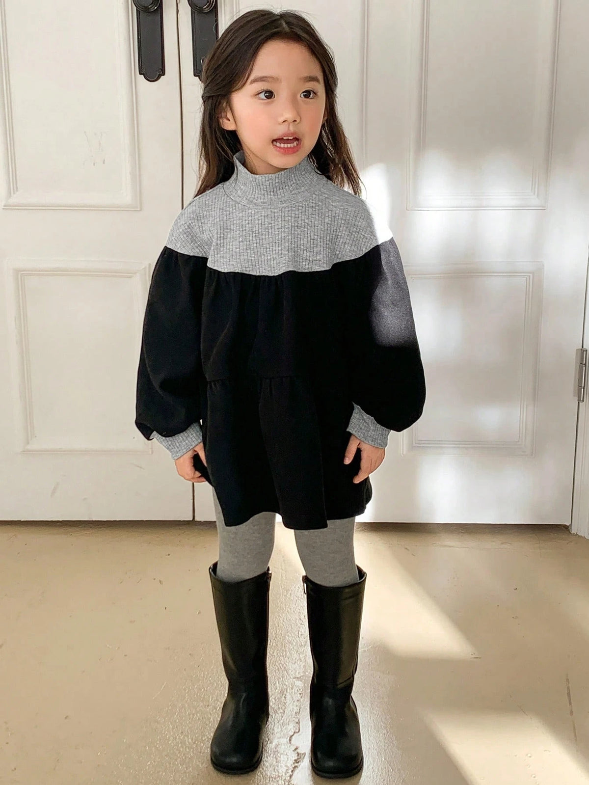 DAZY Little Girls High Neck Patchwork Dress