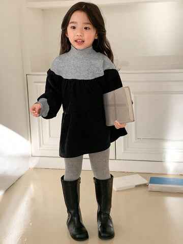 DAZY Little Girls High Neck Patchwork Dress