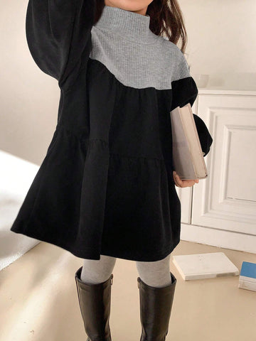 DAZY Little Girls High Neck Patchwork Dress