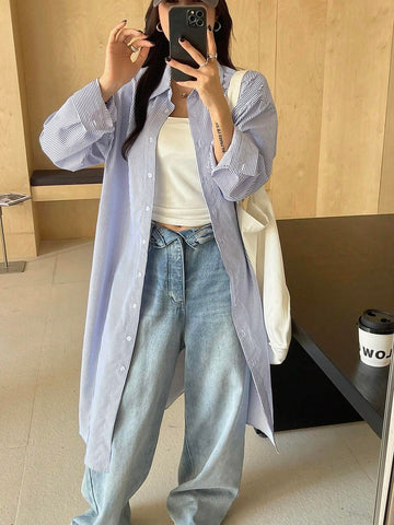 DAZY Loose Casual Long Striped Women Blouse