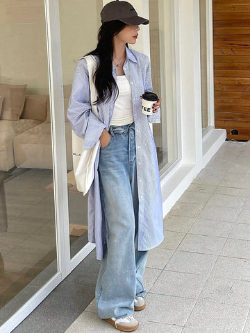 DAZY Loose Casual Long Striped Women Blouse