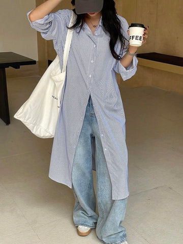 DAZY Loose Casual Long Striped Women Blouse