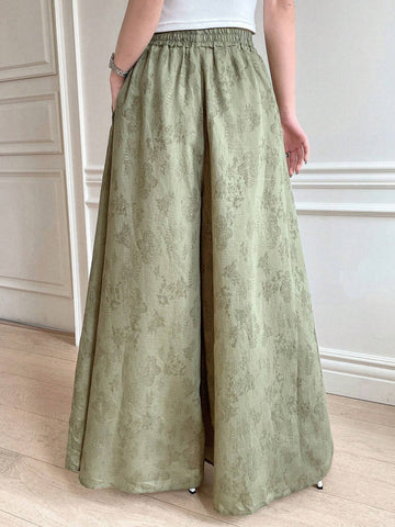 DAZY Loose Elastic Waist Wide Leg Pants With Floral Prints For Women