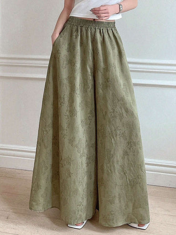 DAZY Loose Elastic Waist Wide Leg Pants With Floral Prints For Women