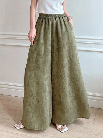 DAZY Loose Elastic Waist Wide Leg Pants With Floral Prints For Women