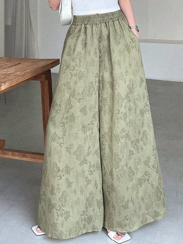 DAZY Loose Elastic Waist Wide Leg Pants With Floral Prints For Women