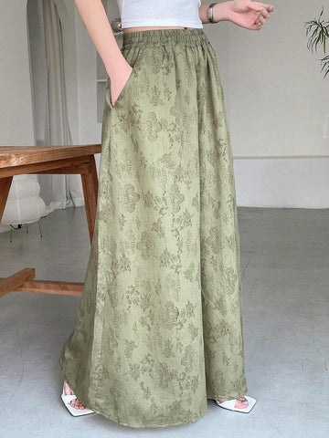 DAZY Loose Elastic Waist Wide Leg Pants With Floral Prints For Women