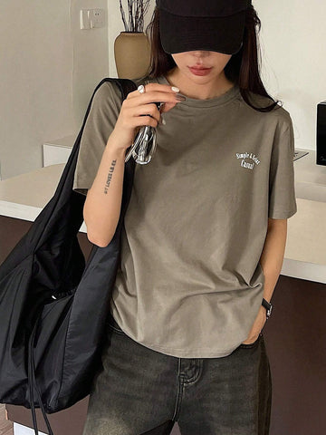DAZY Loose Fit Round Neck Short Sleeve T-Shirt With Letter Print