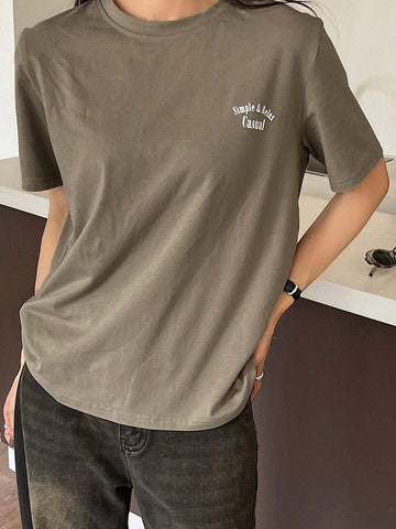 DAZY Loose Fit Round Neck Short Sleeve T-Shirt With Letter Print
