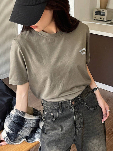 DAZY Loose Fit Round Neck Short Sleeve T-Shirt With Letter Print