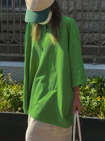 DAZY Loose Round Neck Drop Shoulders Short Sleeve T-Shirt, Solid Color