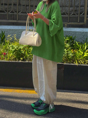 DAZY Loose Round Neck Drop Shoulders Short Sleeve T-Shirt, Solid Color