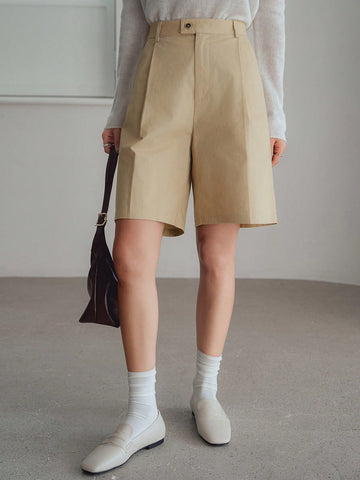 DAZY Loose Simple Business Casual Straight-Leg 3/4 Pants Women's Shorts