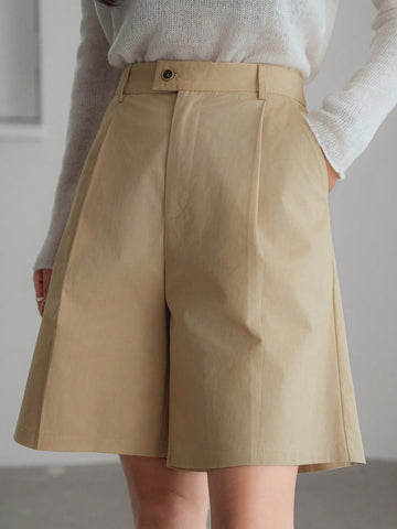 DAZY Loose Simple Business Casual Straight-Leg 3/4 Pants Women's Shorts