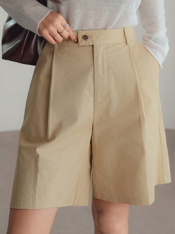 DAZY Loose Simple Business Casual Straight-Leg 3/4 Pants Women's Shorts