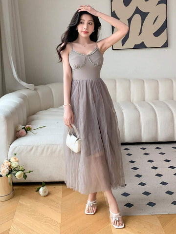 DAZY Mesh Splice Sleeveless Dress