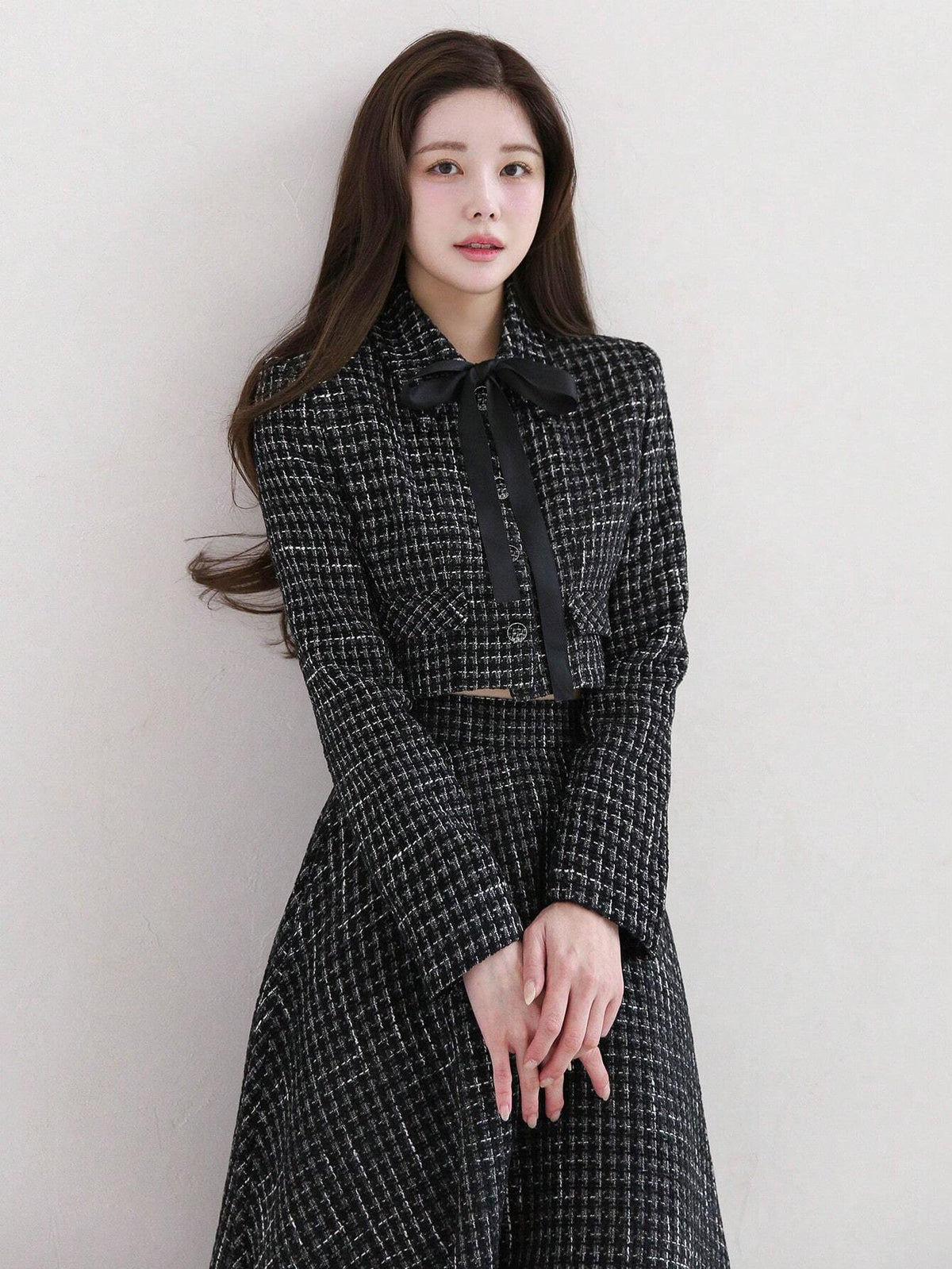 DAZY Plaid Buttoned Shirt And A-Line Midi Skirt