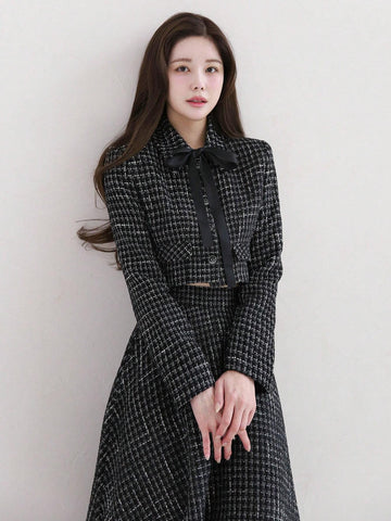 DAZY Plaid Buttoned Shirt And A-Line Midi Skirt