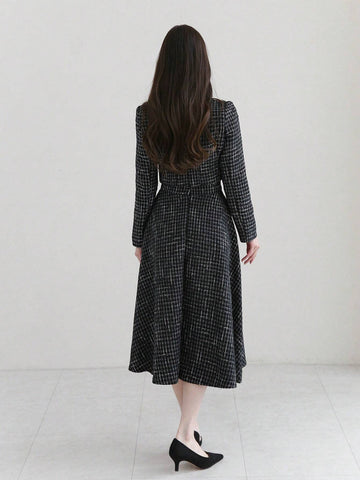 DAZY Plaid Buttoned Shirt And A-Line Midi Skirt