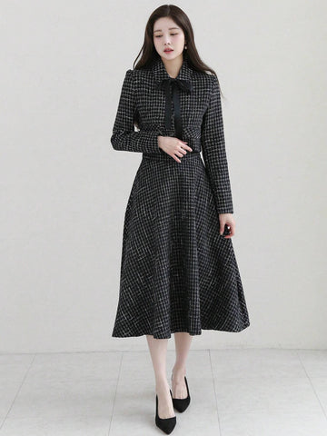 DAZY Plaid Buttoned Shirt And A-Line Midi Skirt