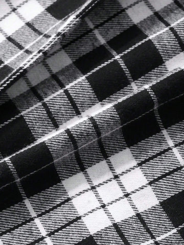 DAZY Plaid Long Sleeve Tie Front Loose Flowing Collar Blouse For Women